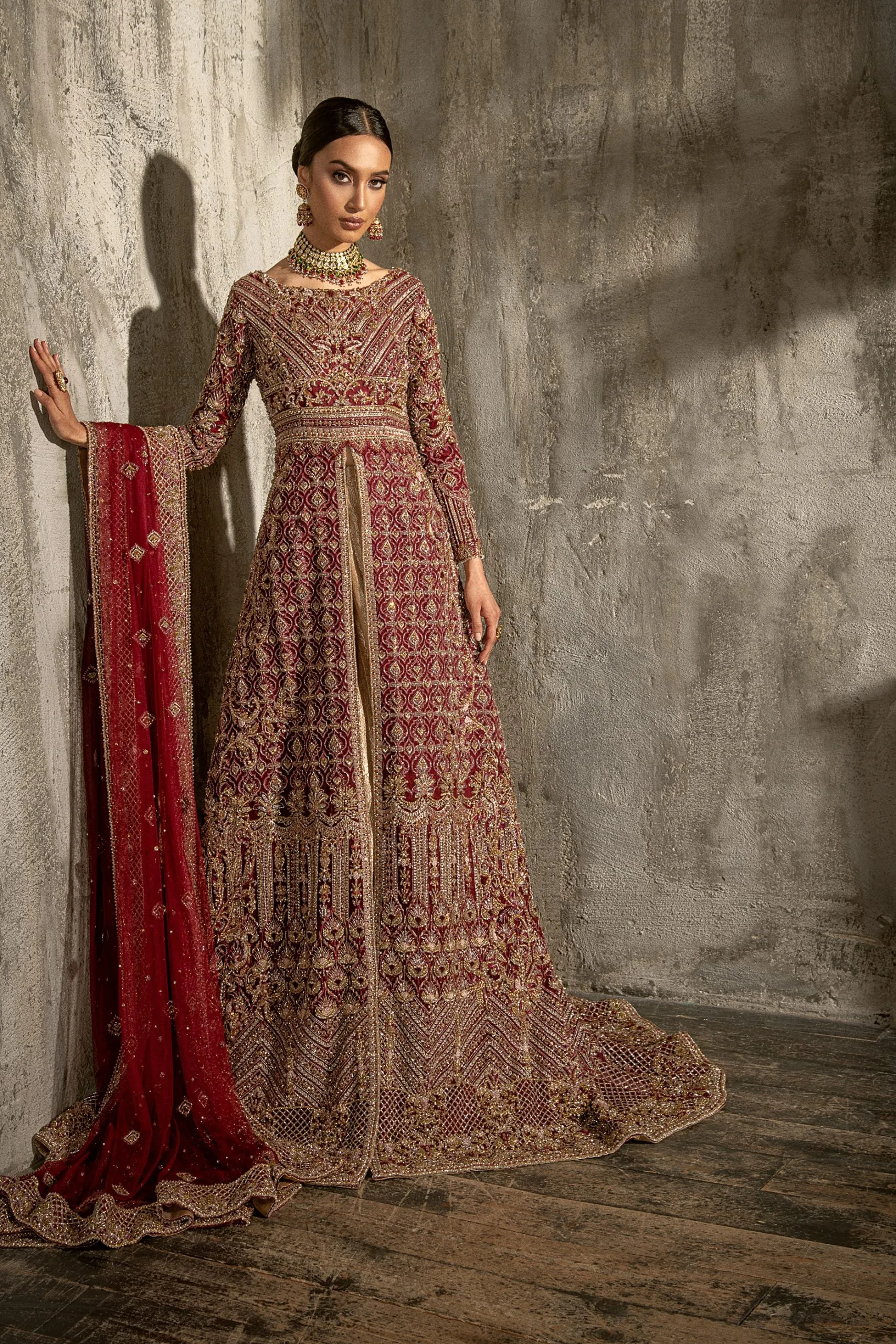 Long Tail Pakistani Maxi in Red Color for Bride #BS870