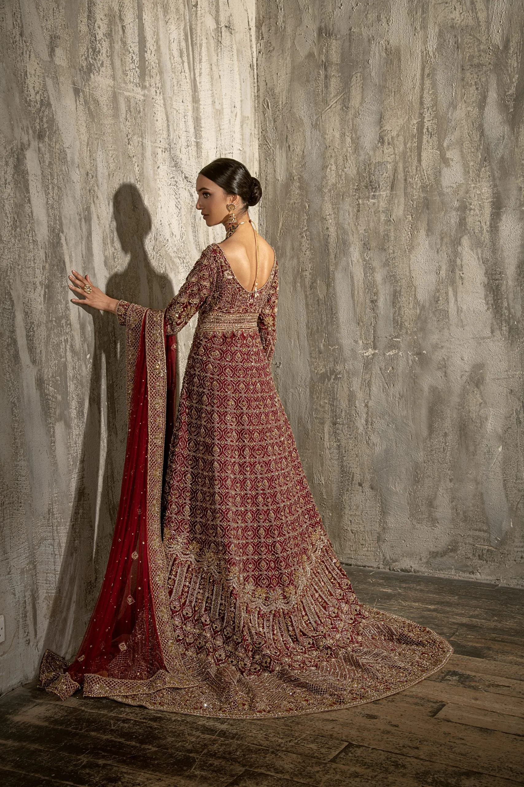 Long Tail Pakistani Maxi in Red Color for Bride #BS870