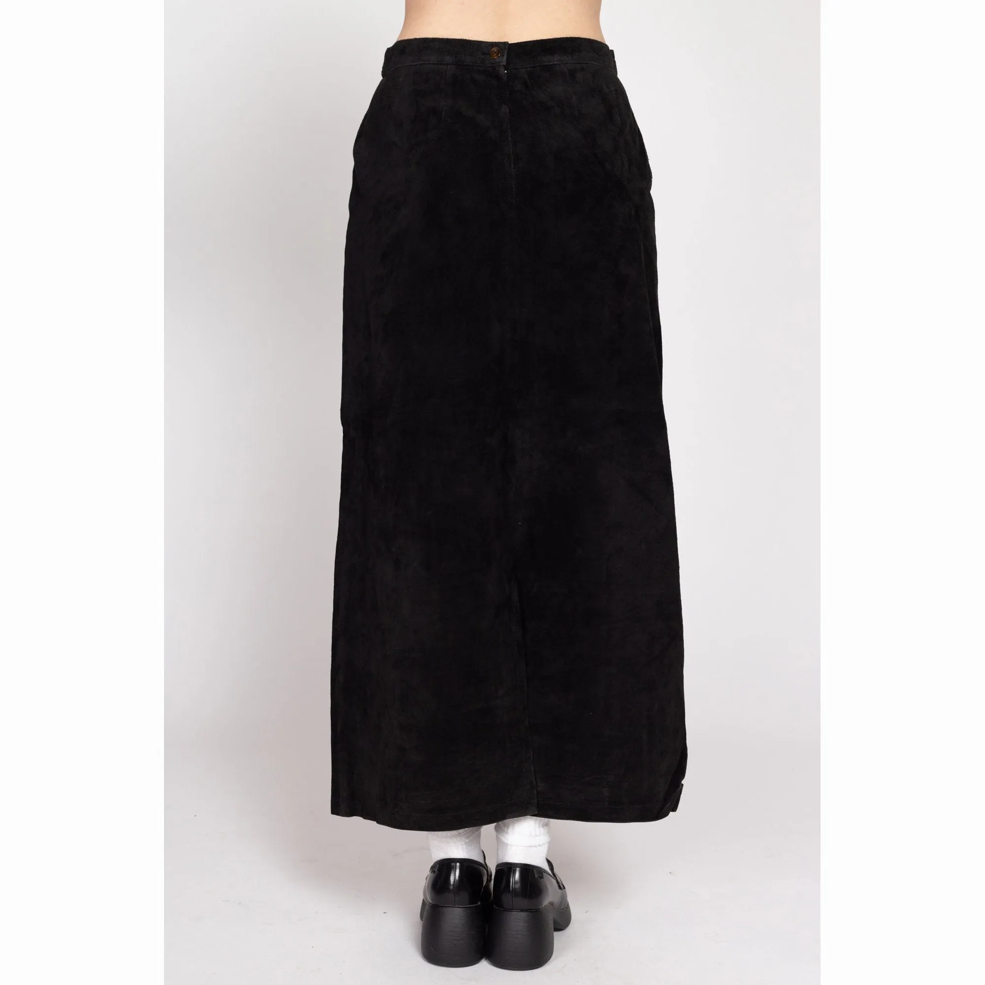 Medium 90s Black Suede Maxi Skirt 28.5"