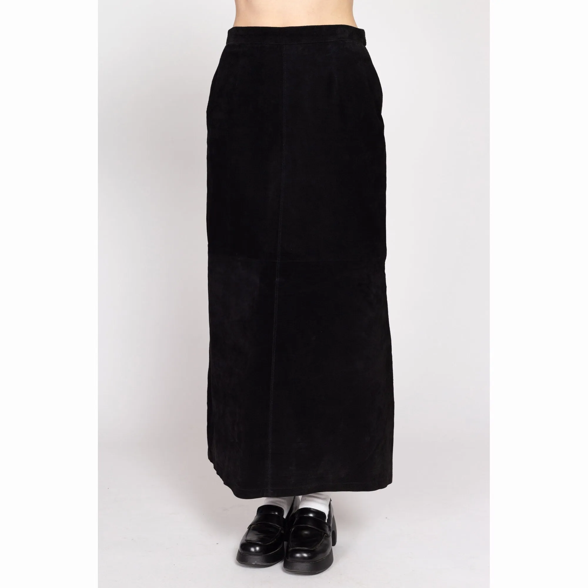 Medium 90s Black Suede Maxi Skirt 28.5"