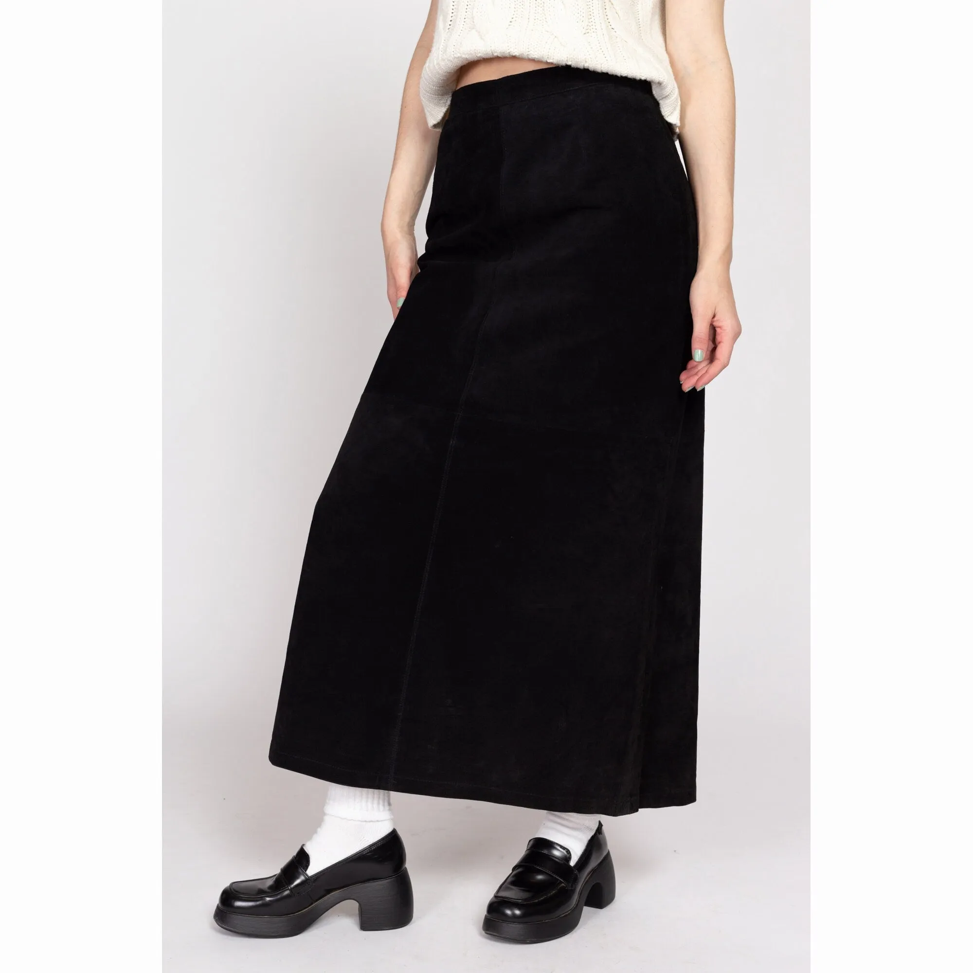 Medium 90s Black Suede Maxi Skirt 28.5"