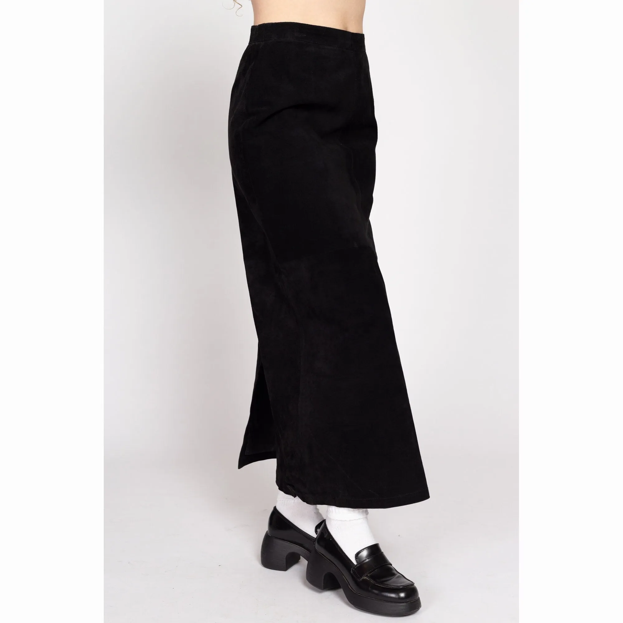 Medium 90s Black Suede Maxi Skirt 28.5"
