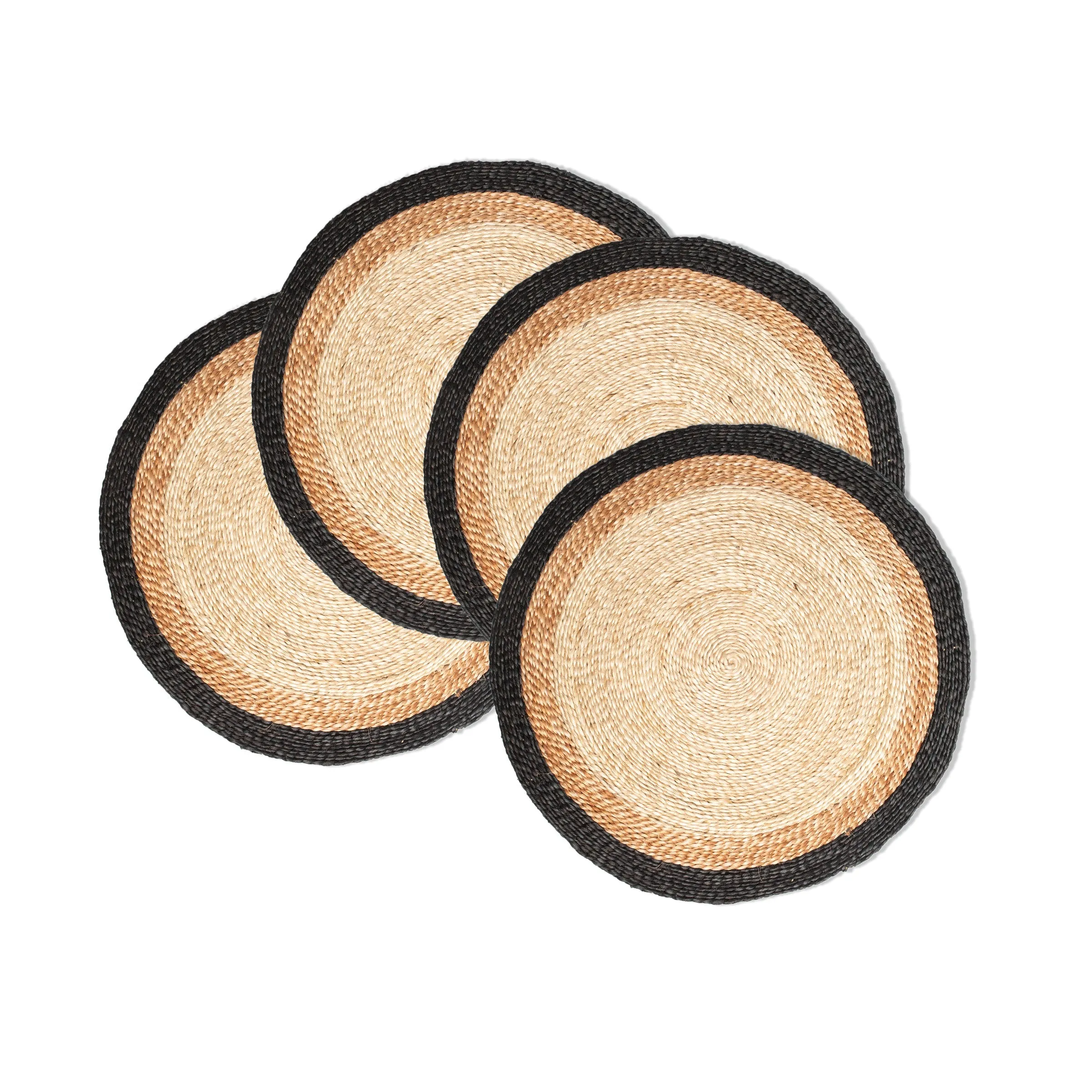Monochrome Hand-Woven Jute Placemats in Black (Set of 4)