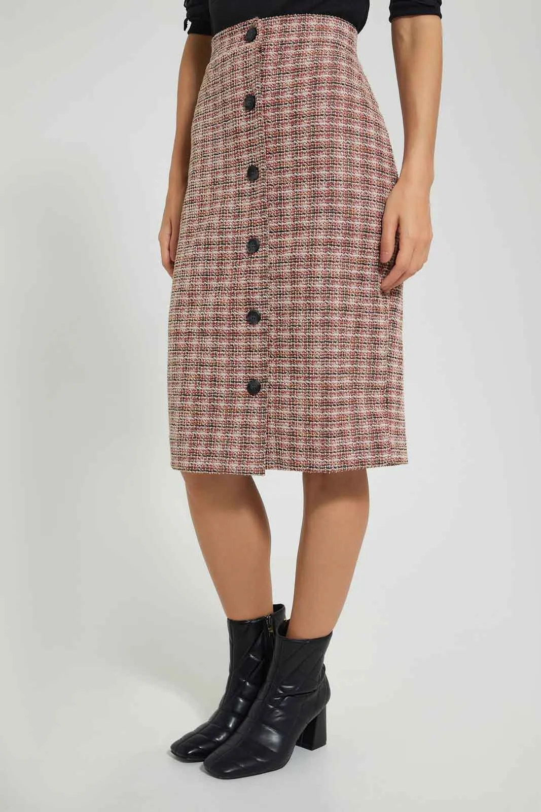 Multicolour Front Button Pencil Skirt