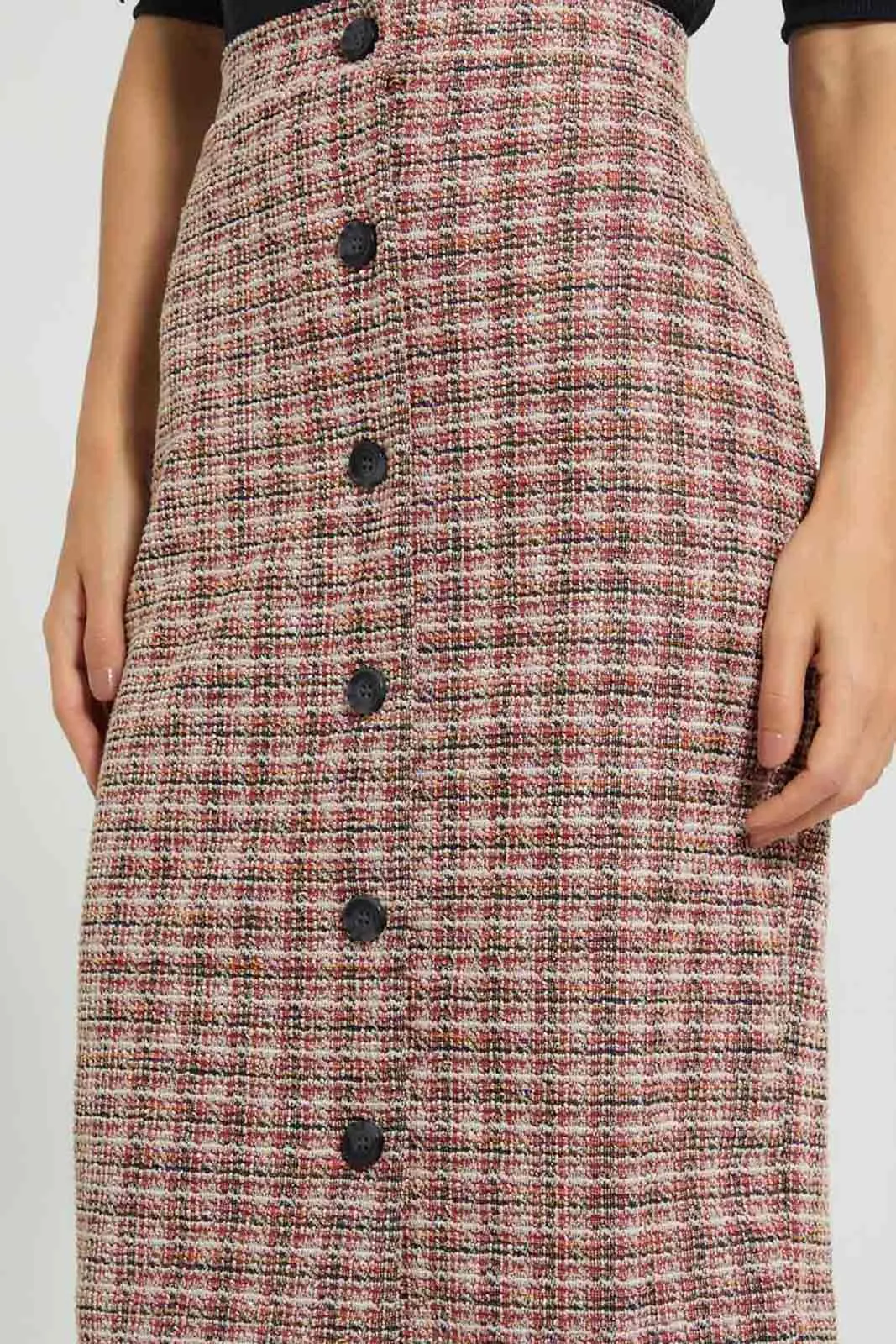 Multicolour Front Button Pencil Skirt