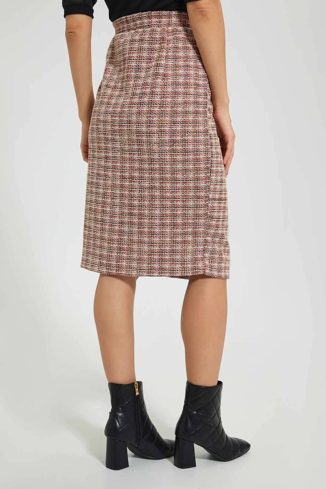 Multicolour Front Button Pencil Skirt