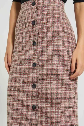 Multicolour Front Button Pencil Skirt
