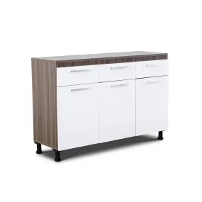 MW9703DB 3 Door Base – White   Dark Oak