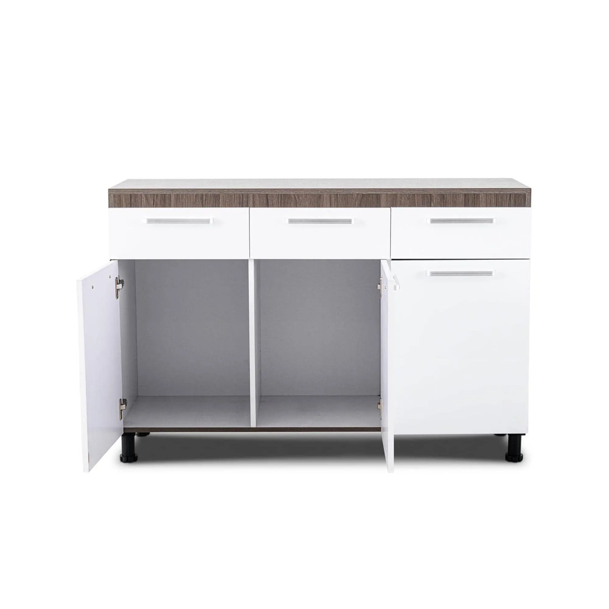 MW9703DB 3 Door Base – White   Dark Oak