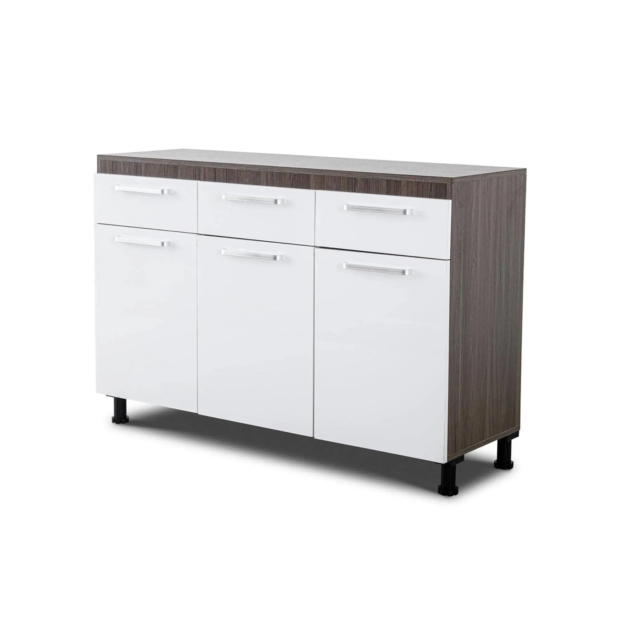 MW9703DB 3 Door Base – White   Dark Oak