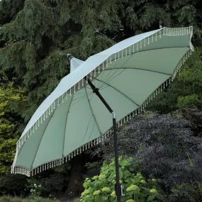 Norfolk Leisure Carrousel Beaded Garden Parasol Umbrella - Fringe Tassels 2.7m Crank Handle and Tilt - Cream, Pale Green or Grey - Outdoor Patio