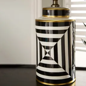 Optic Black and White Optic Stripe Ceramic Table Lamp
