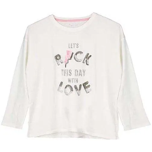 Pepe Jeans Girls White 'Lets Rock this Day with 'LOVE' T-Shirt