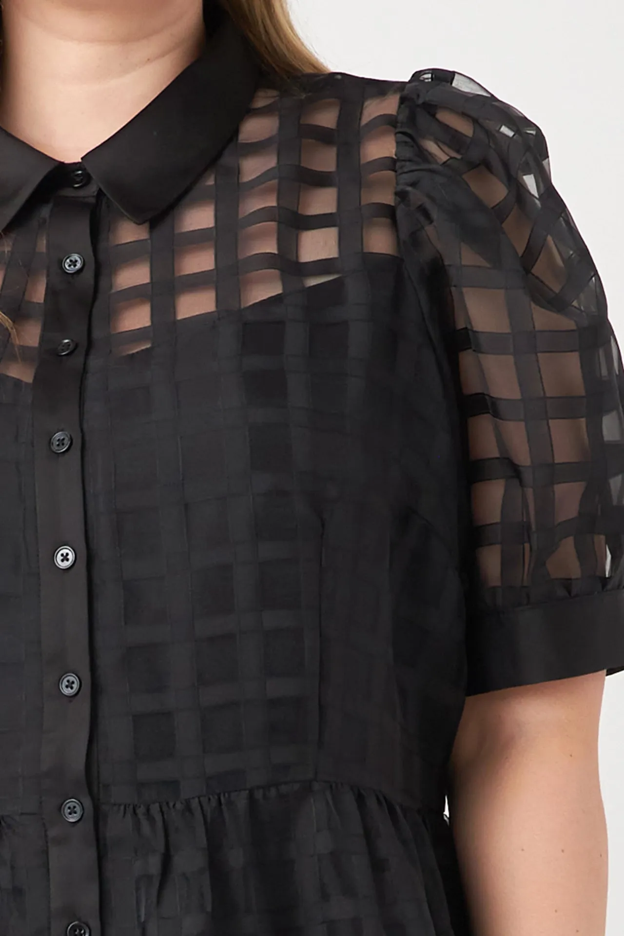 Plus Size Gridded Organza Tiered Maxi Dress
