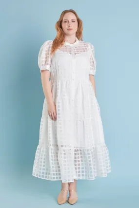 Plus Size Gridded Organza Tiered Maxi Dress