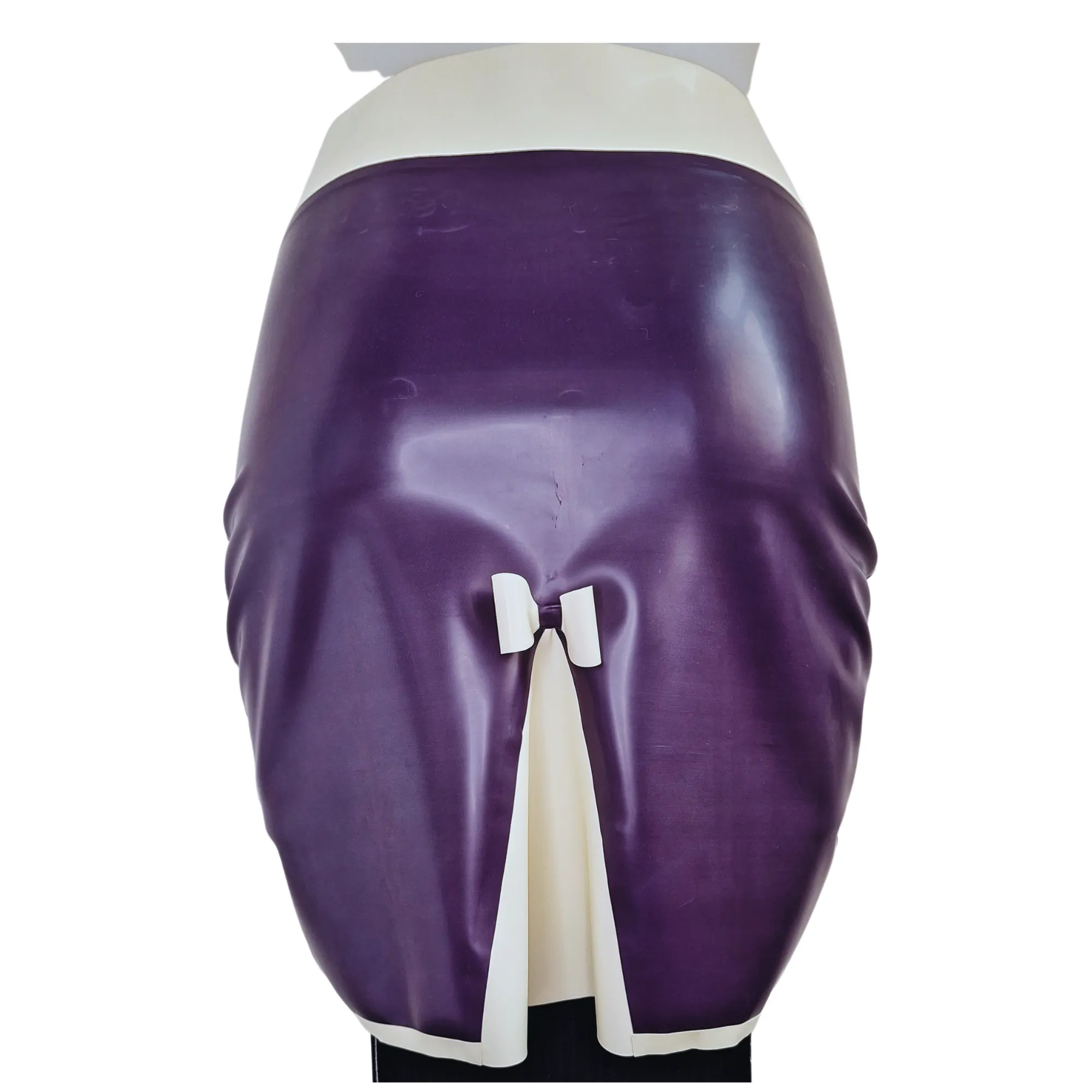 READY TO SHIP SAMPLE SIZE S - Red & Black Latex Kick Flare Pencil Skirt.