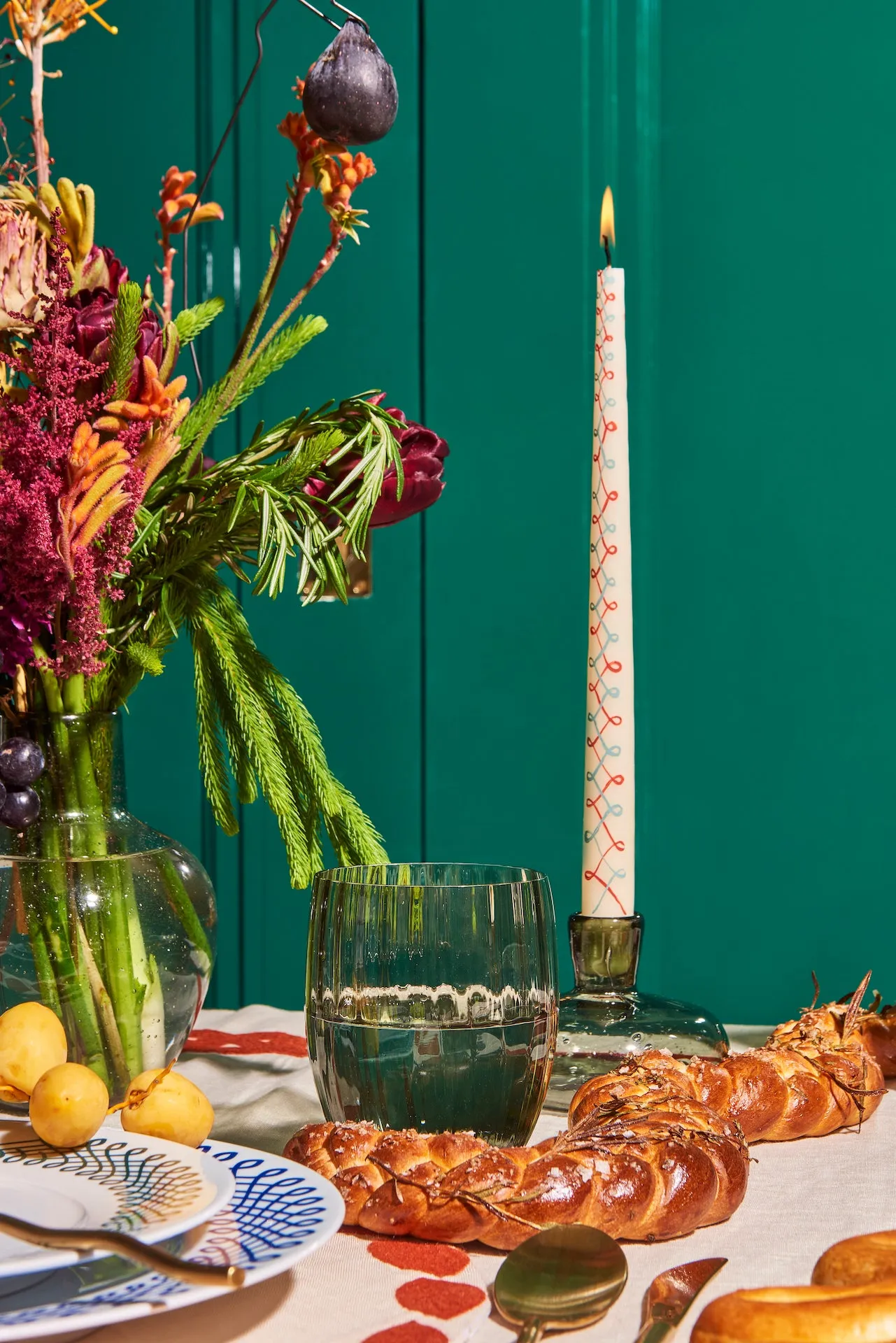 Ribbon Hand-Painted Taper Candles (Set of 4)