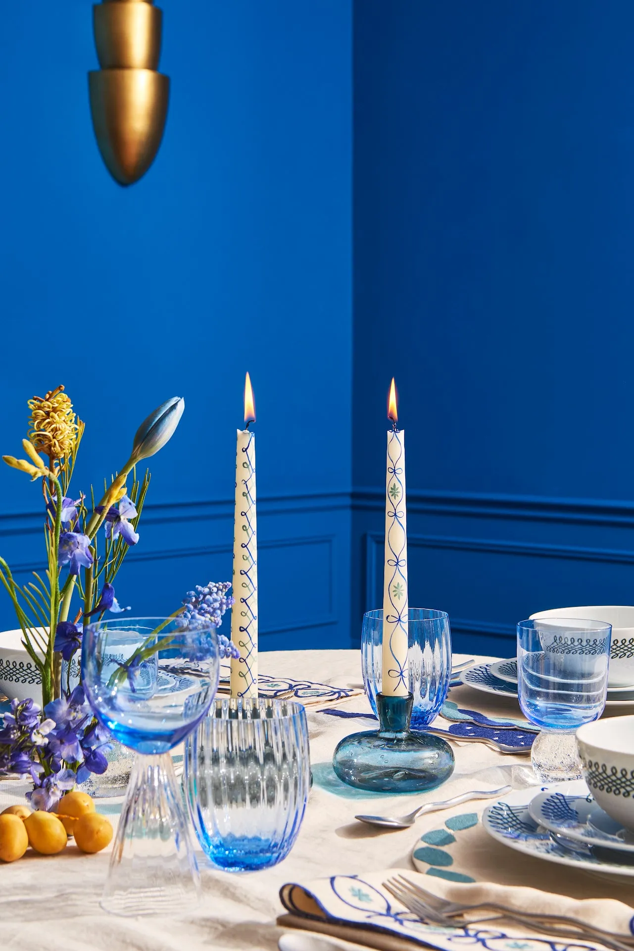 Ribbon Hand-Painted Taper Candles (Set of 4)