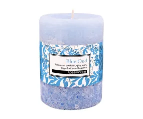 Rosemoore Blue Oud Pillar Candle - Eco-Friendly, Cruelty-Free, Height 100mm, Diameter 75mm, Burn Time 50 Hours - Ideal for Modern Homes, Workstations, Offices, Hotels