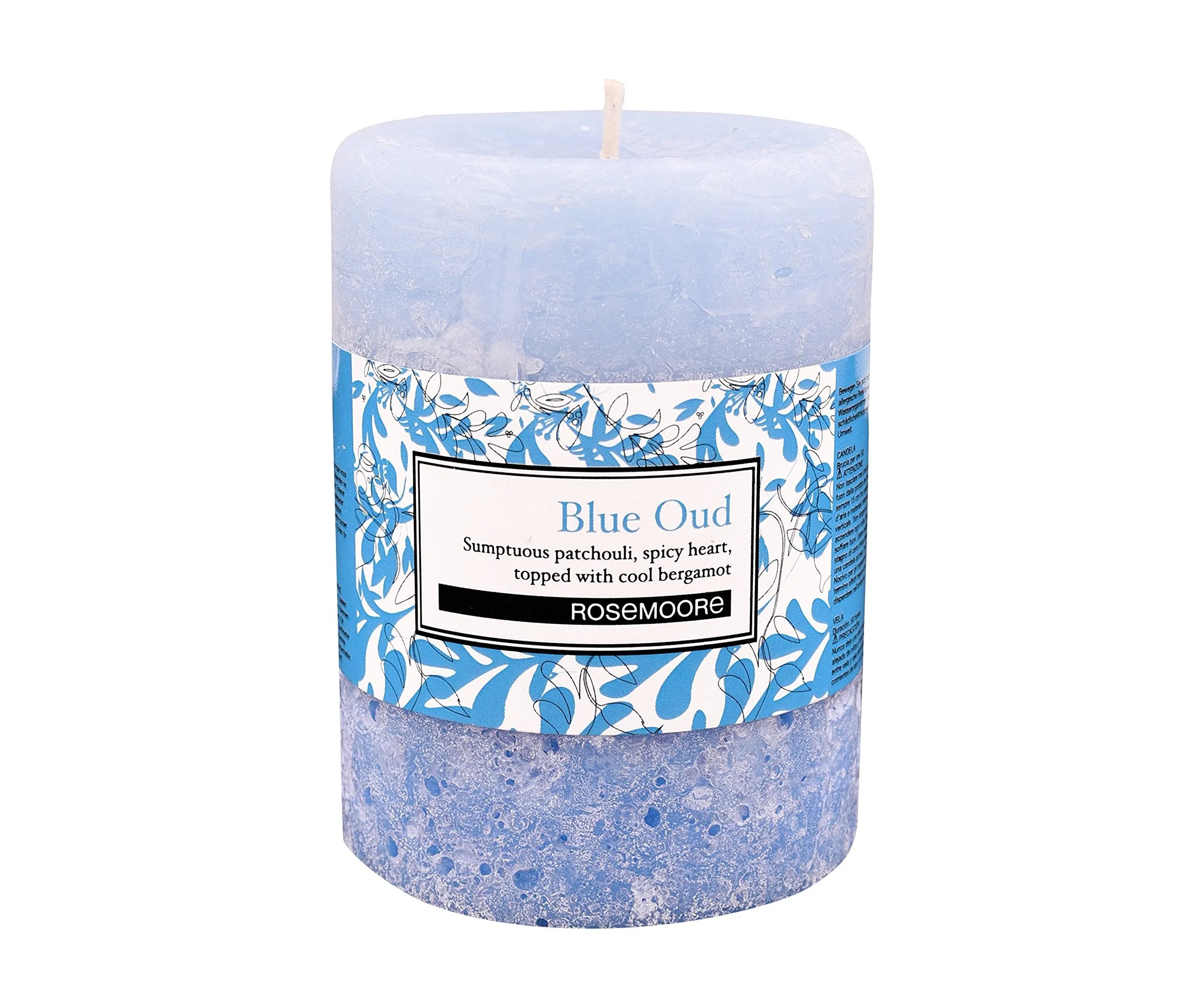 Rosemoore Blue Oud Pillar Candle - Eco-Friendly, Cruelty-Free, Height 100mm, Diameter 75mm, Burn Time 50 Hours - Ideal for Modern Homes, Workstations, Offices, Hotels