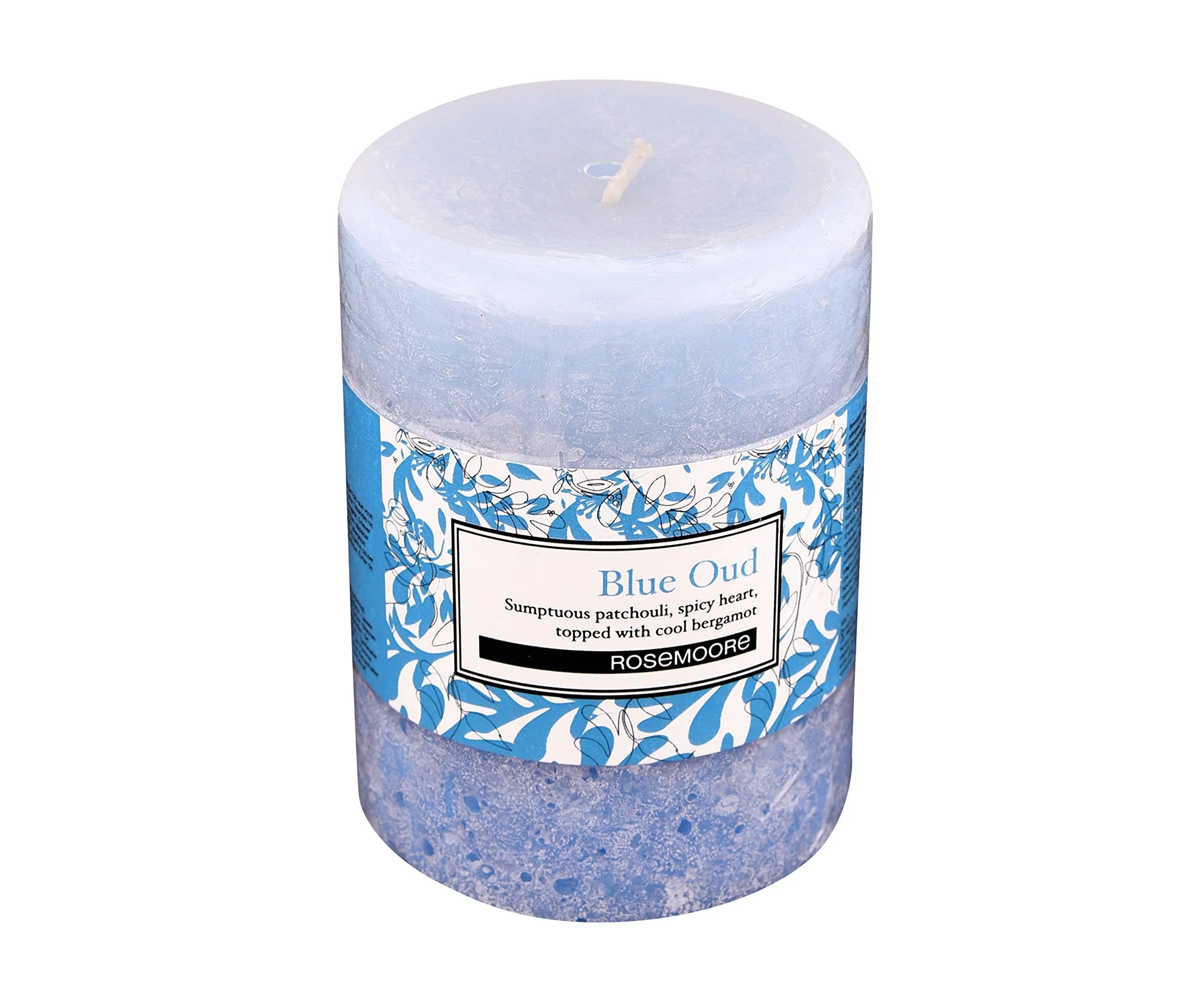 Rosemoore Blue Oud Pillar Candle - Eco-Friendly, Cruelty-Free, Height 100mm, Diameter 75mm, Burn Time 50 Hours - Ideal for Modern Homes, Workstations, Offices, Hotels
