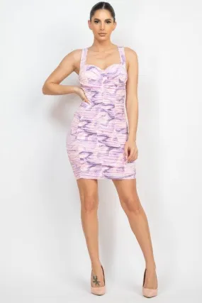 Ruched Abstract Bodycon Sleeveless Dress