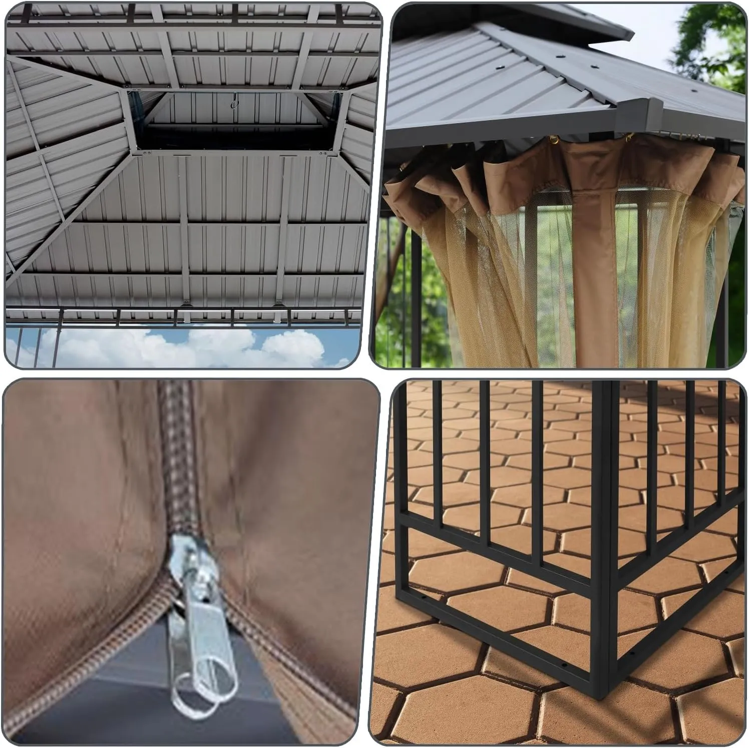 SANNWSG 10x12FT Hardtop Metal Gazebo with Mosquito Net&Sunshade Curtains,Heavy Duty Double Roof Canopy,Galvanized Steel Design Outdoor Tent,Suitable for Gardens,Patio,Backyard