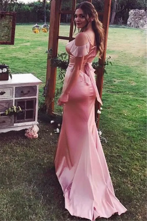 Sheath Satin Prom Dress Spaghetti Straps Bridesmaid Dress