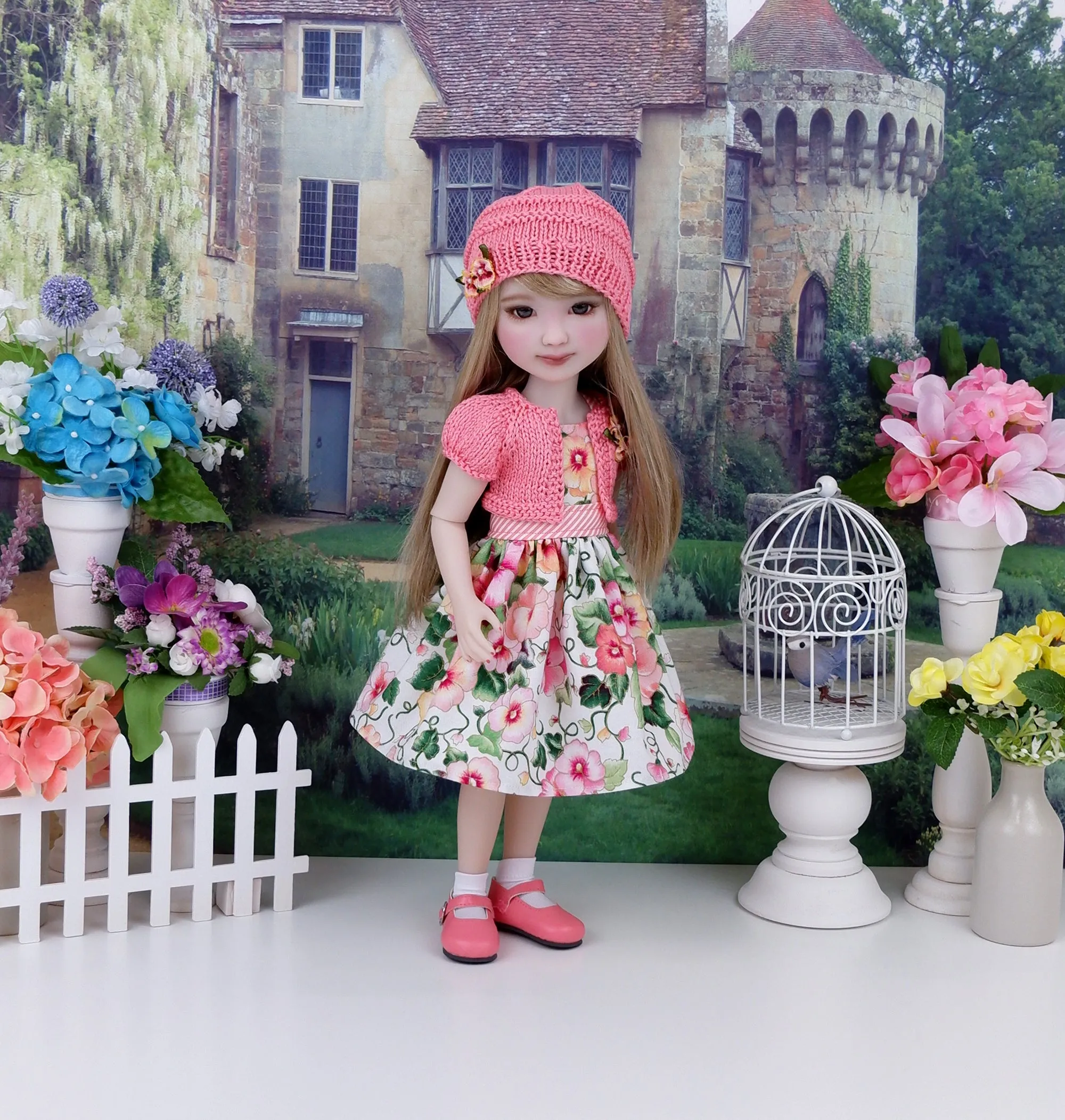 Sunrise Pansies - dress and sweater set with shoes for Ruby Red Fashion Friends doll