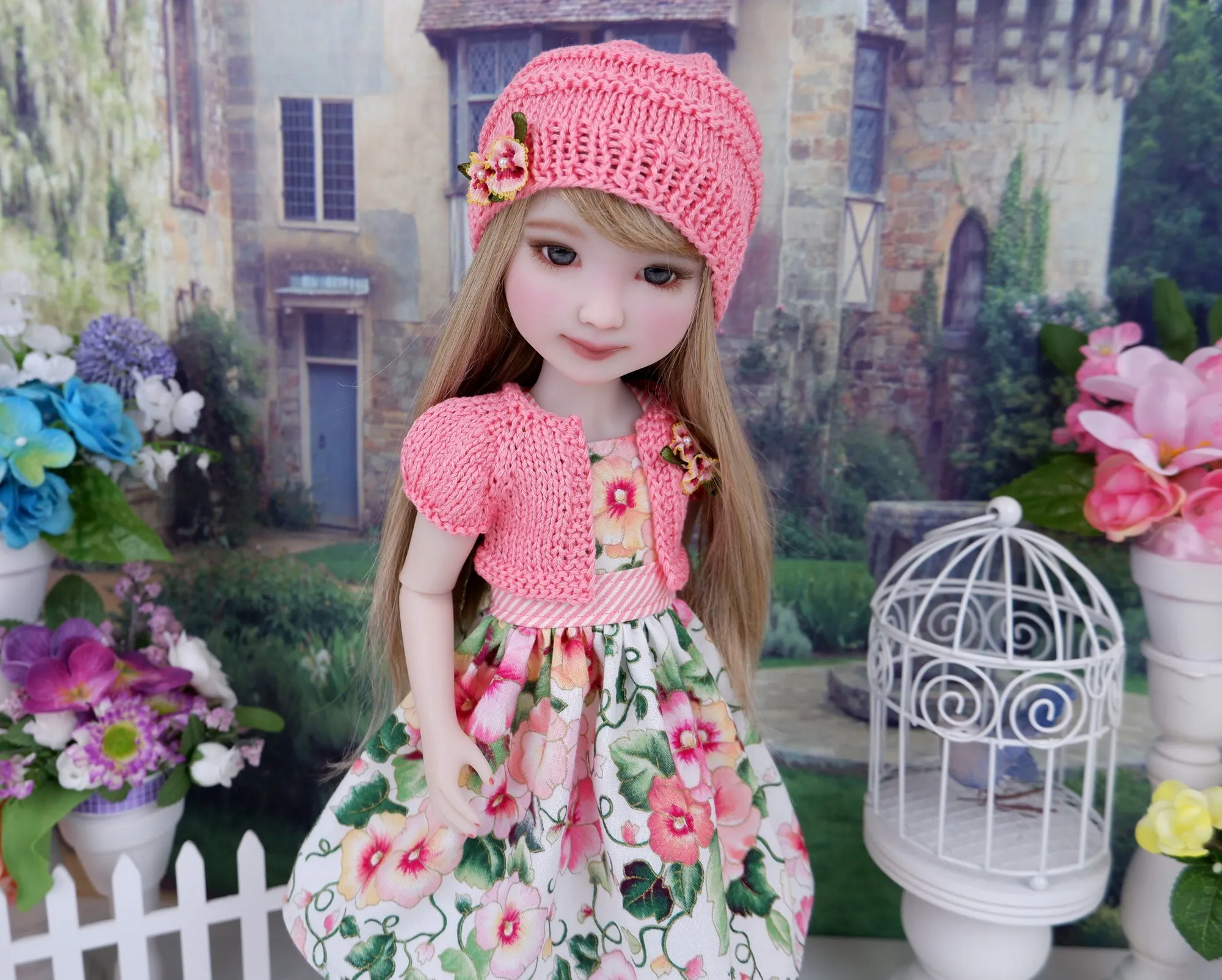Sunrise Pansies - dress and sweater set with shoes for Ruby Red Fashion Friends doll
