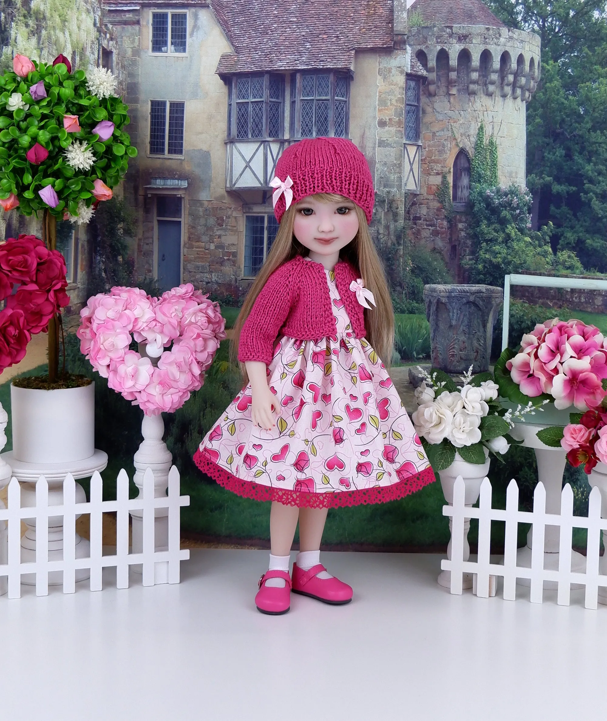 Valentine Flowers - dress and sweater set with shoes for Ruby Red Fashion Friends doll