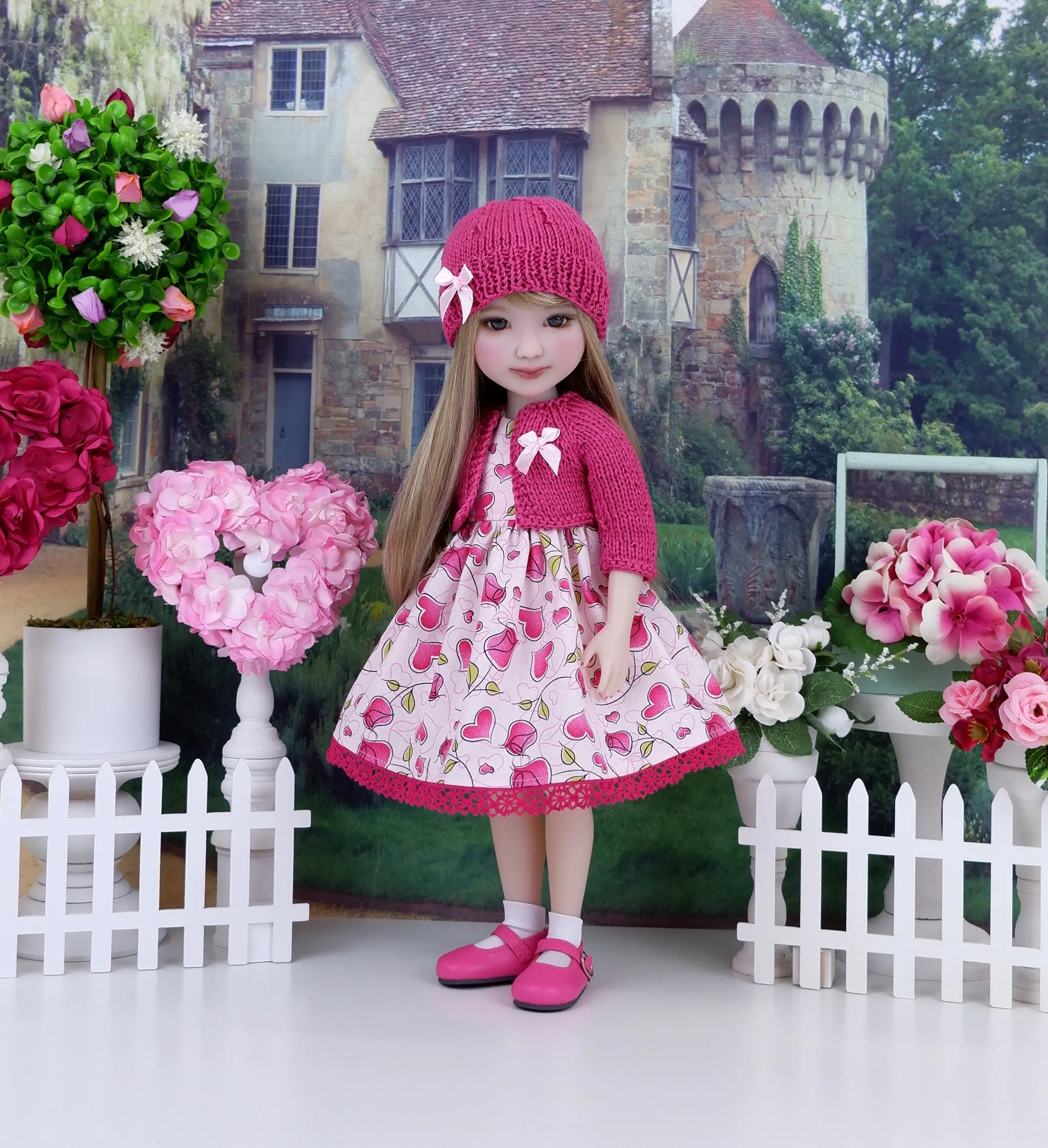 Valentine Flowers - dress and sweater set with shoes for Ruby Red Fashion Friends doll