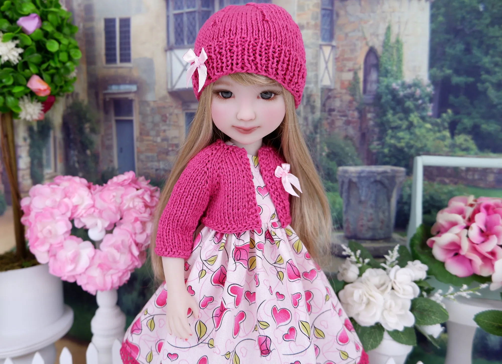 Valentine Flowers - dress and sweater set with shoes for Ruby Red Fashion Friends doll