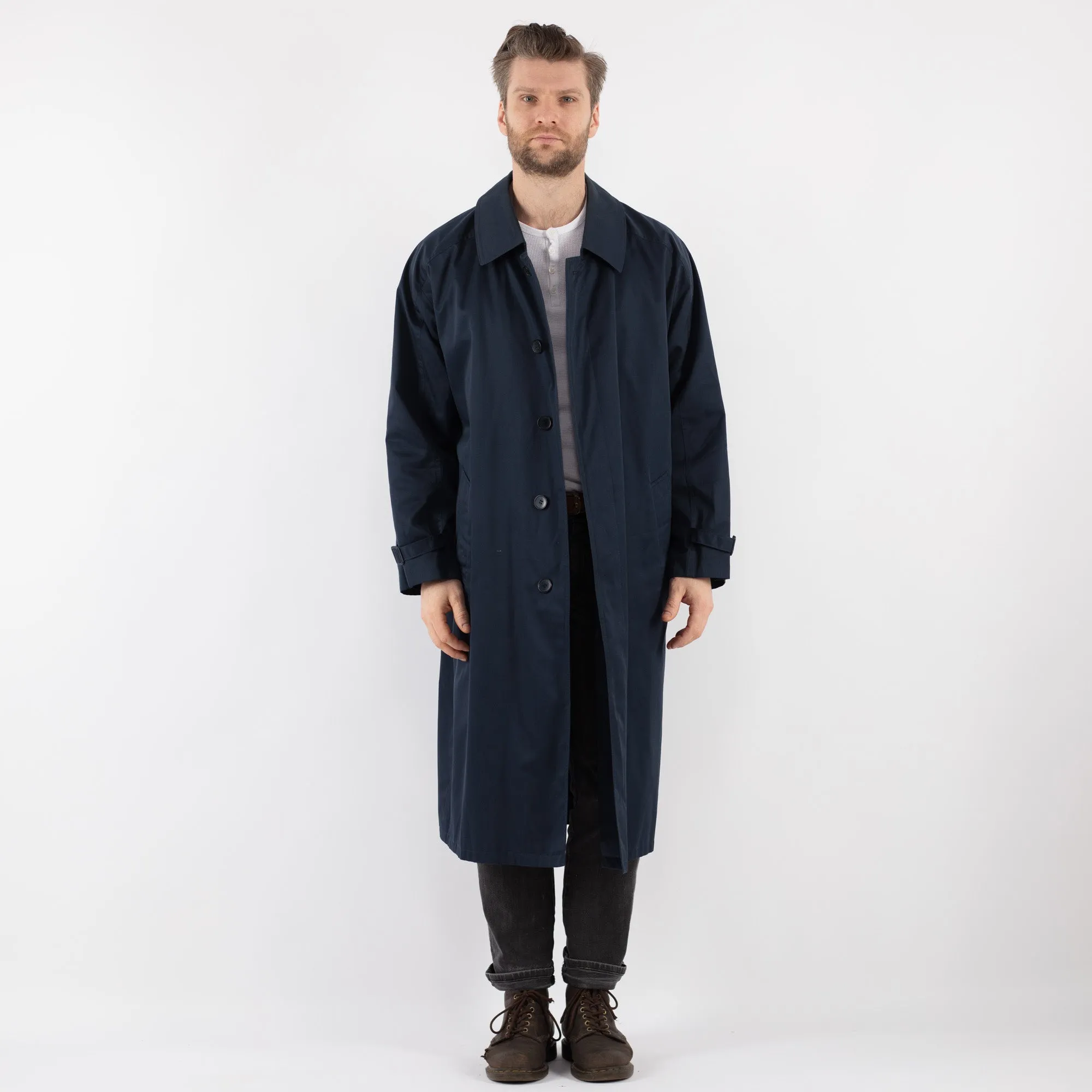 Vintage 80's Men Mac Coat in Blue