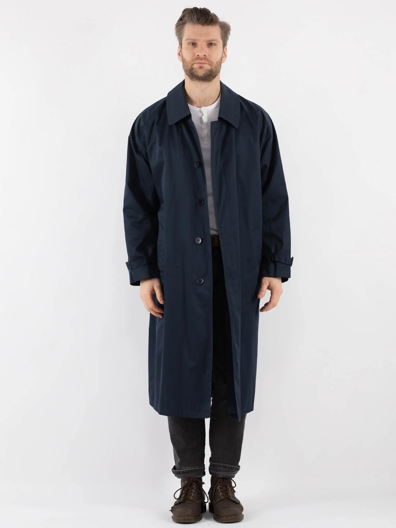 Vintage 80's Men Mac Coat in Blue