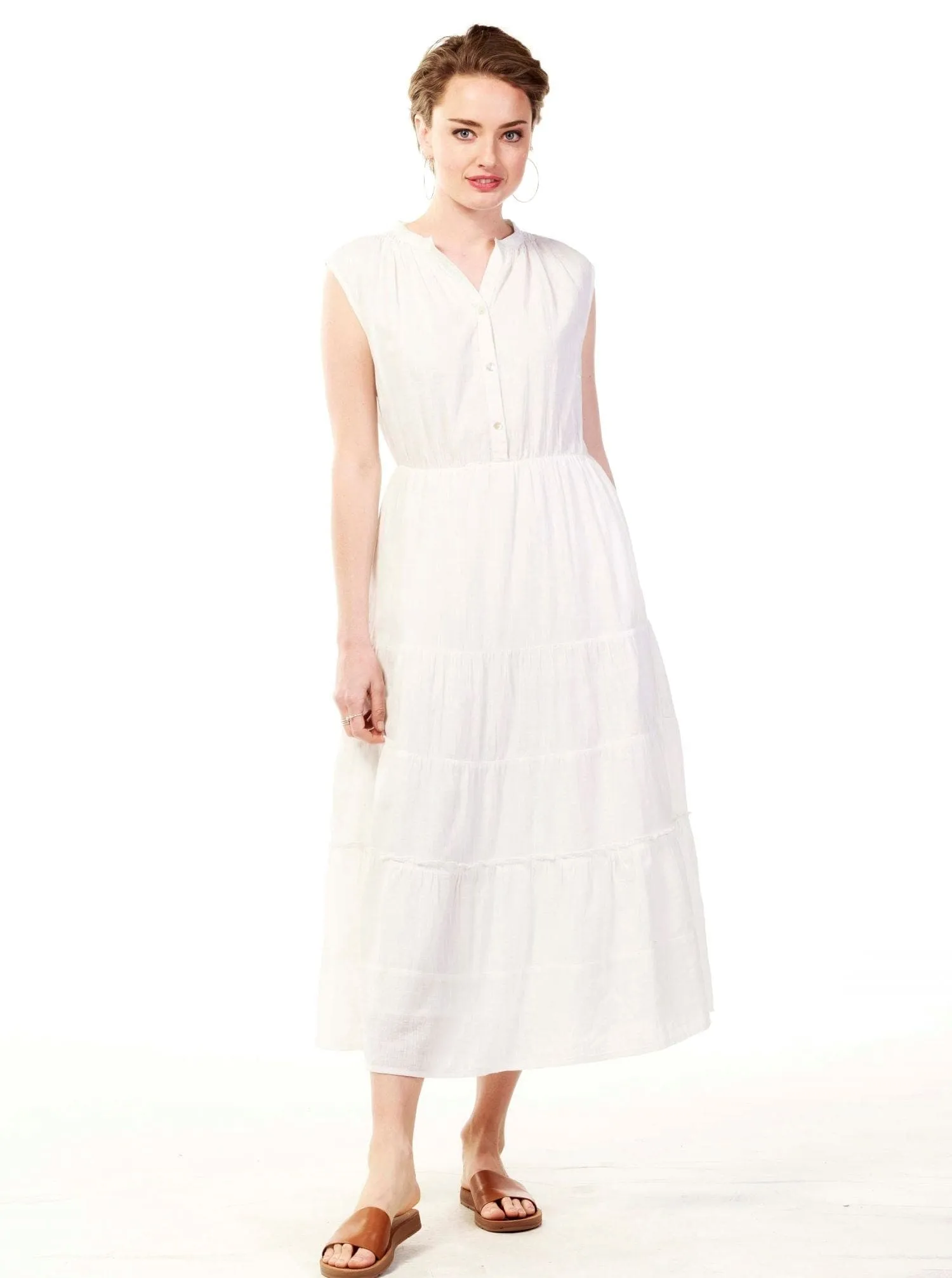 White Sleeveless V-neck Long Dress - Francess Dress