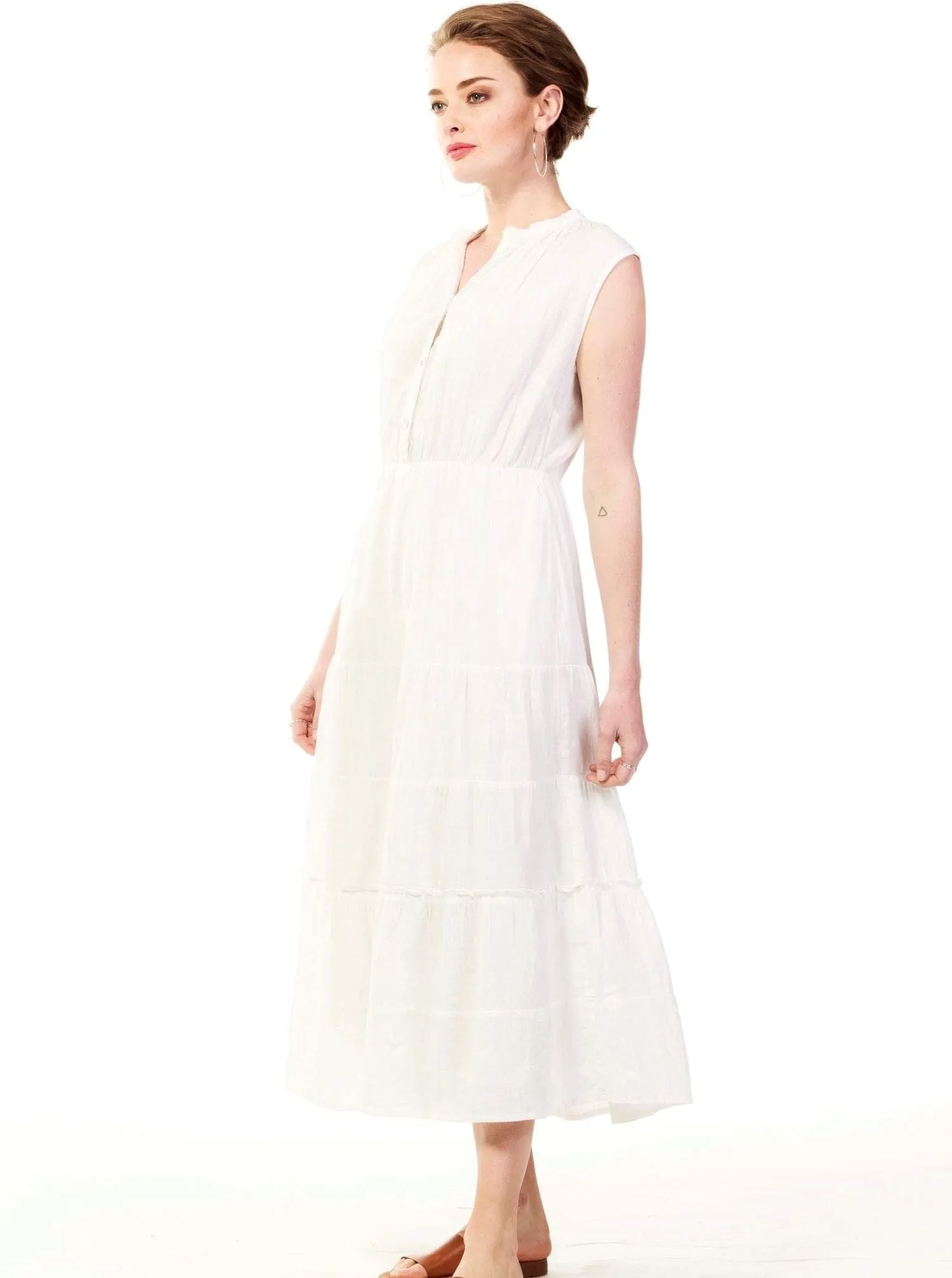 White Sleeveless V-neck Long Dress - Francess Dress
