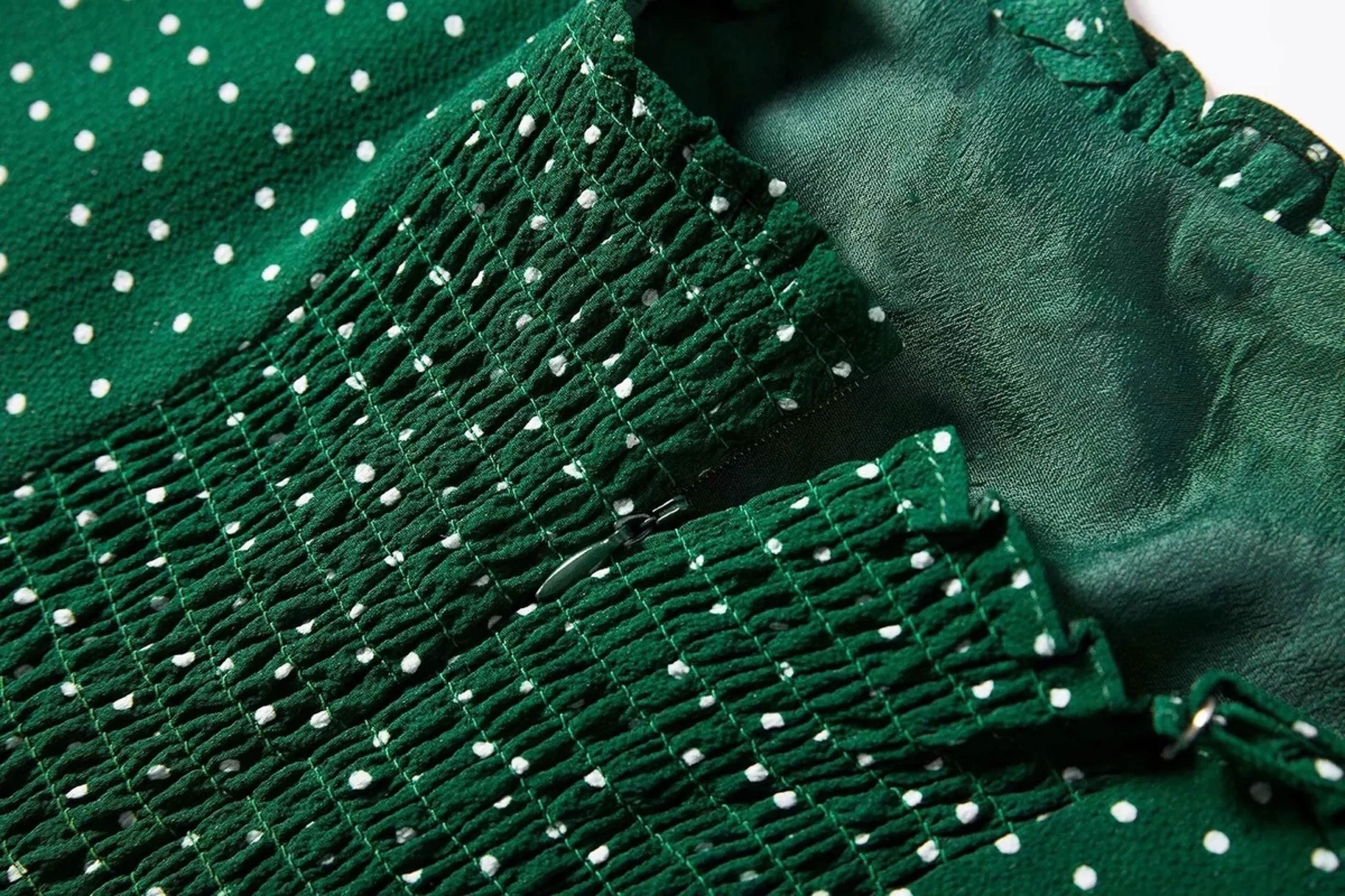 Women New-Coming Summer European Retro Dark green Dot Spaghetti Strap Lace Dress - WD8207