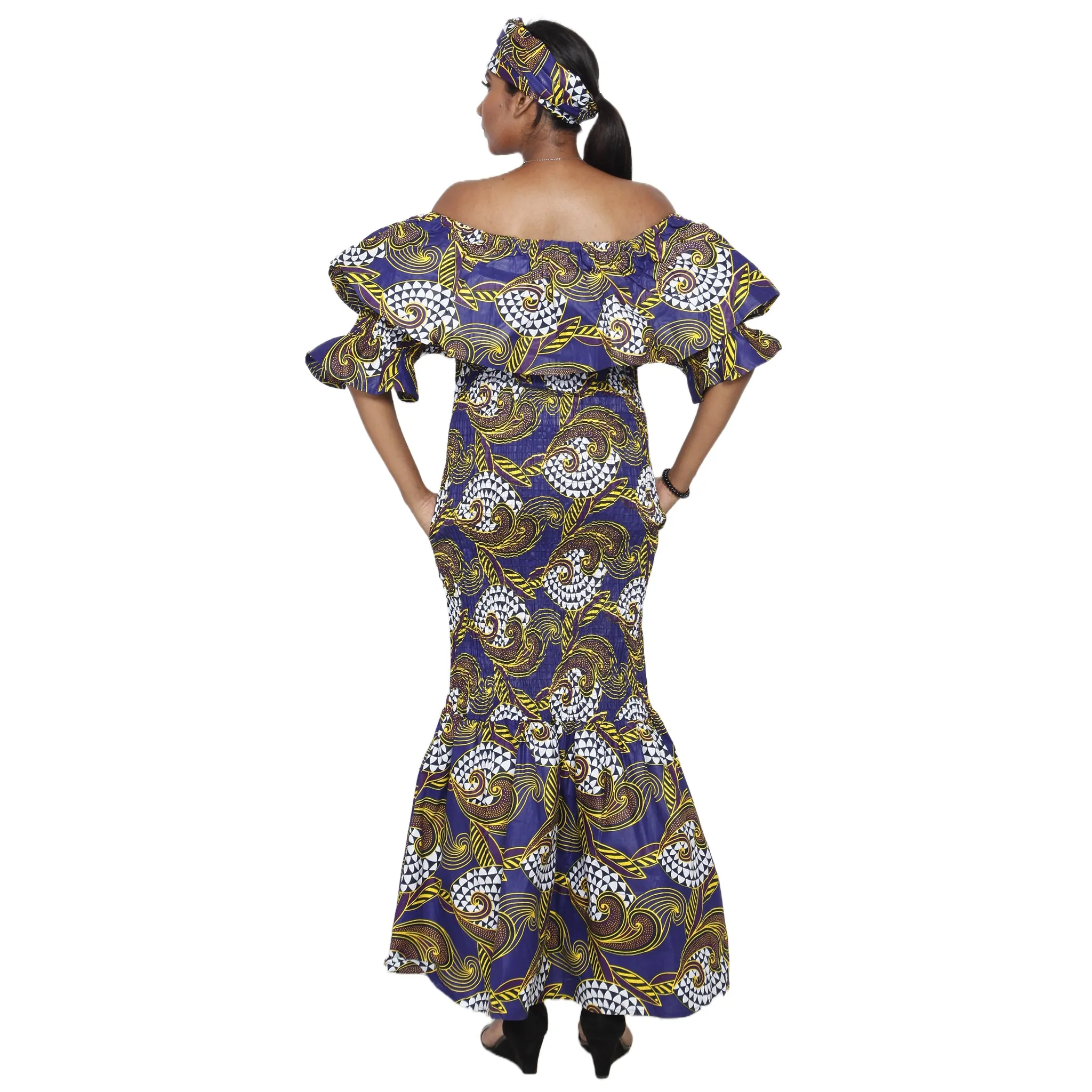 Women's Off Shoulder Short Sleeve Smocking Maxi Dress -- FI-P50077 HS