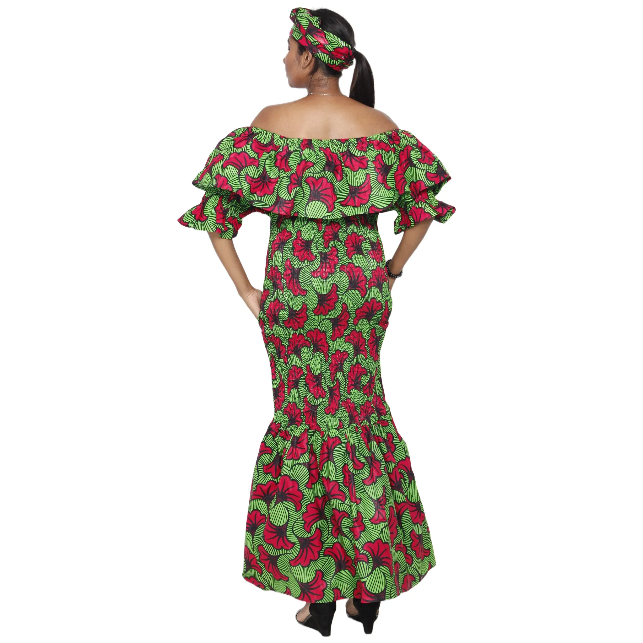 Women's Off Shoulder Short Sleeve Smocking Maxi Dress -- FI-P50077 HS