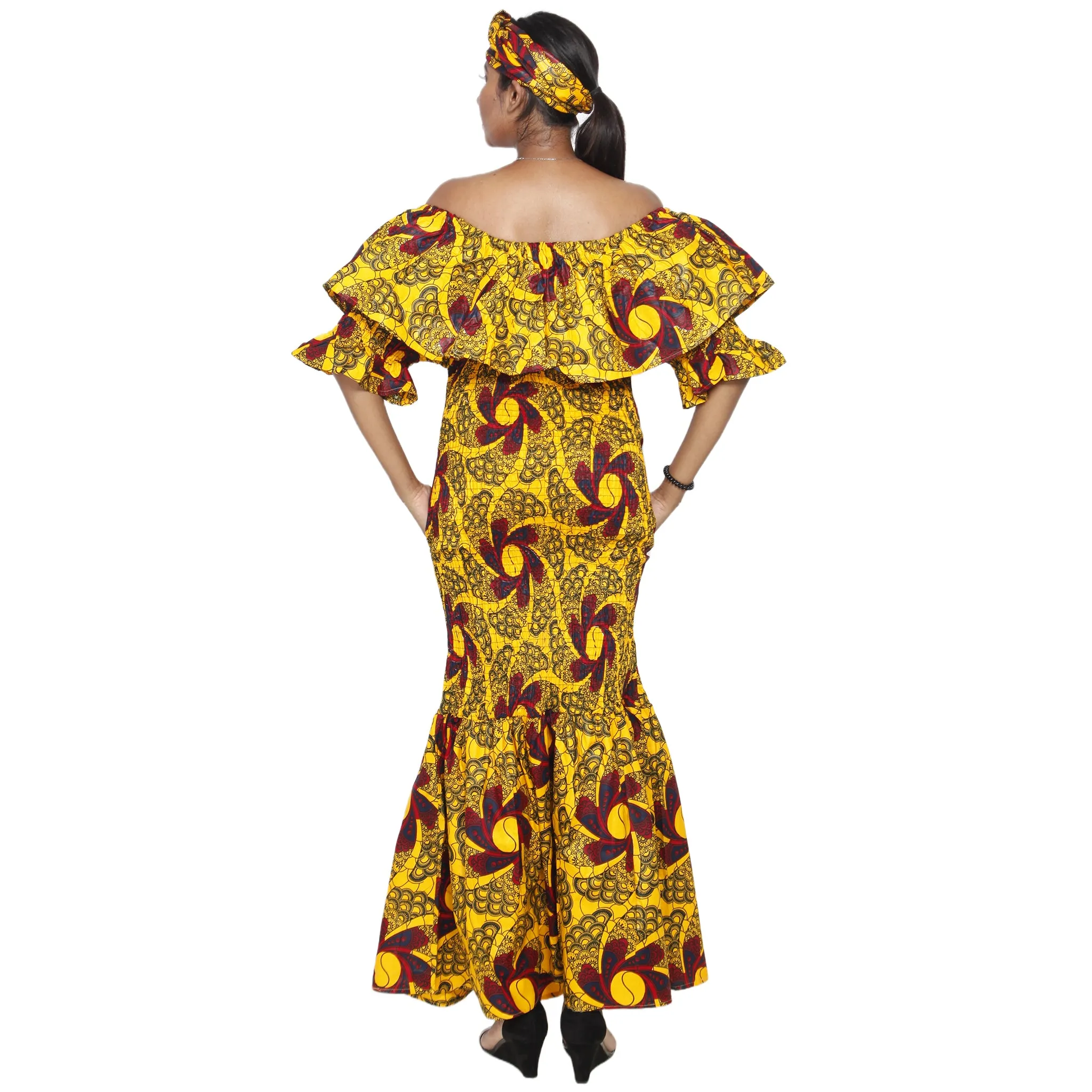 Women's Off Shoulder Short Sleeve Smocking Maxi Dress -- FI-P50077 HS