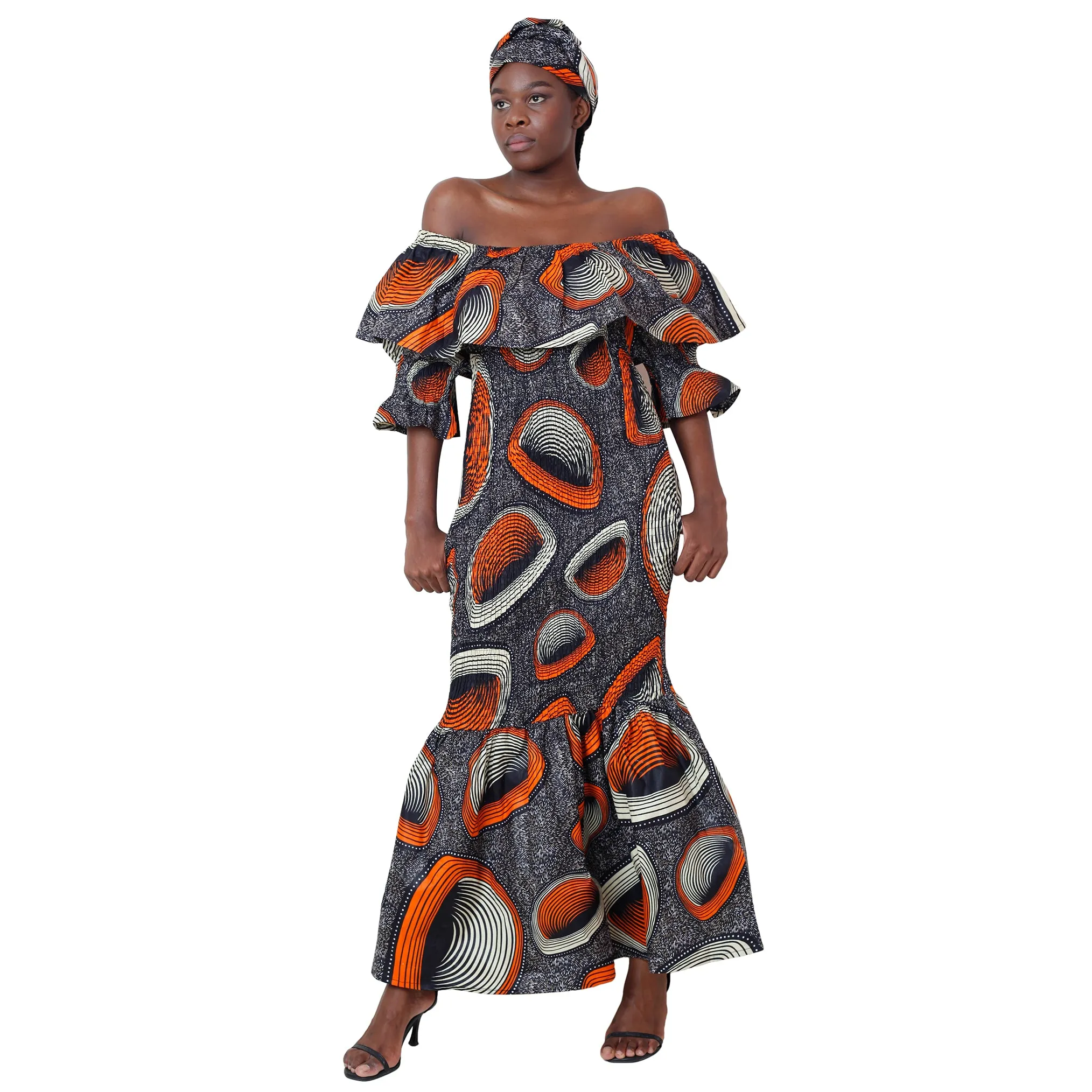 Women's Off Shoulder Short Sleeve Smocking Maxi Dress -- FI-P50077 HS