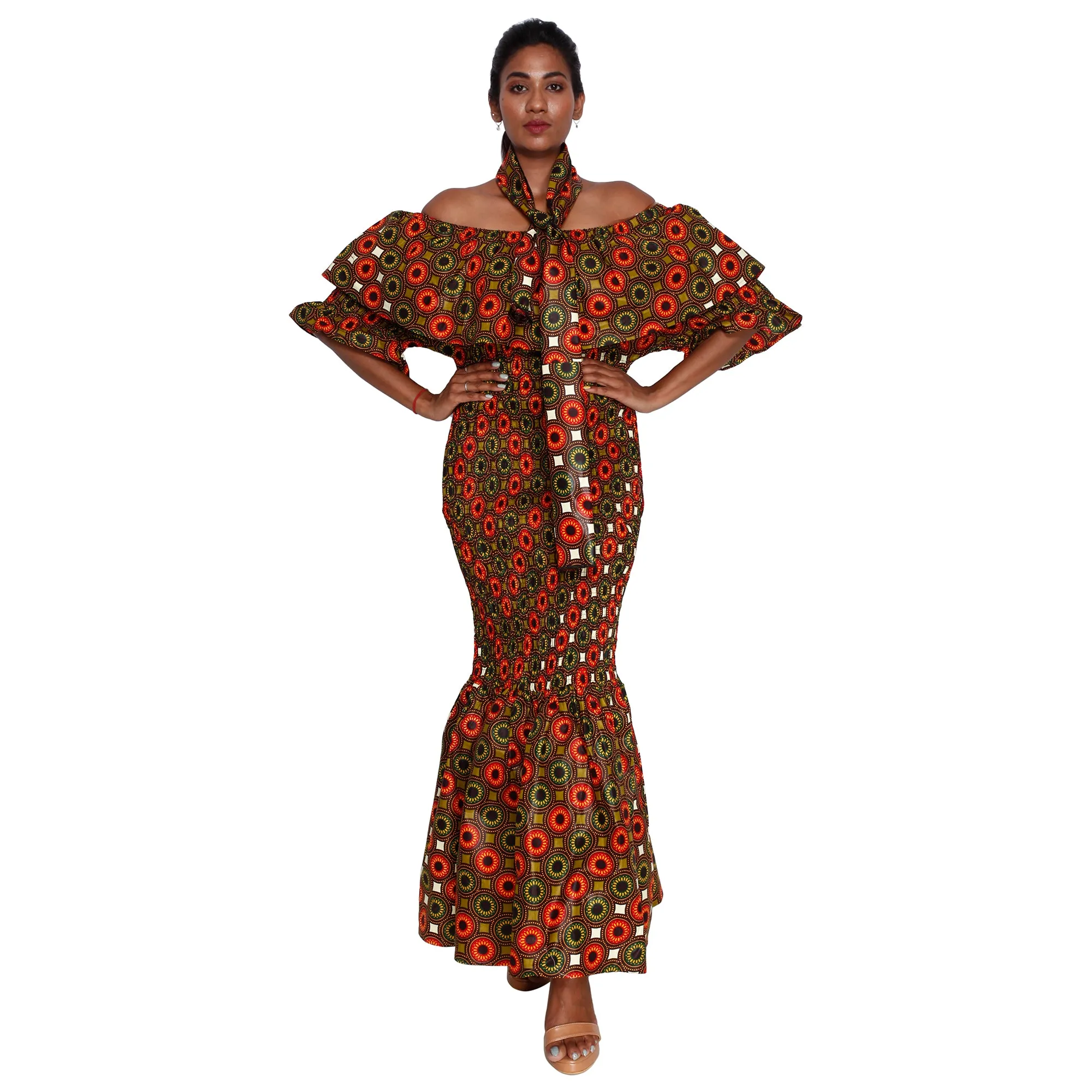 Women's Off Shoulder Short Sleeve Smocking Maxi Dress -- FI-P50077 HS
