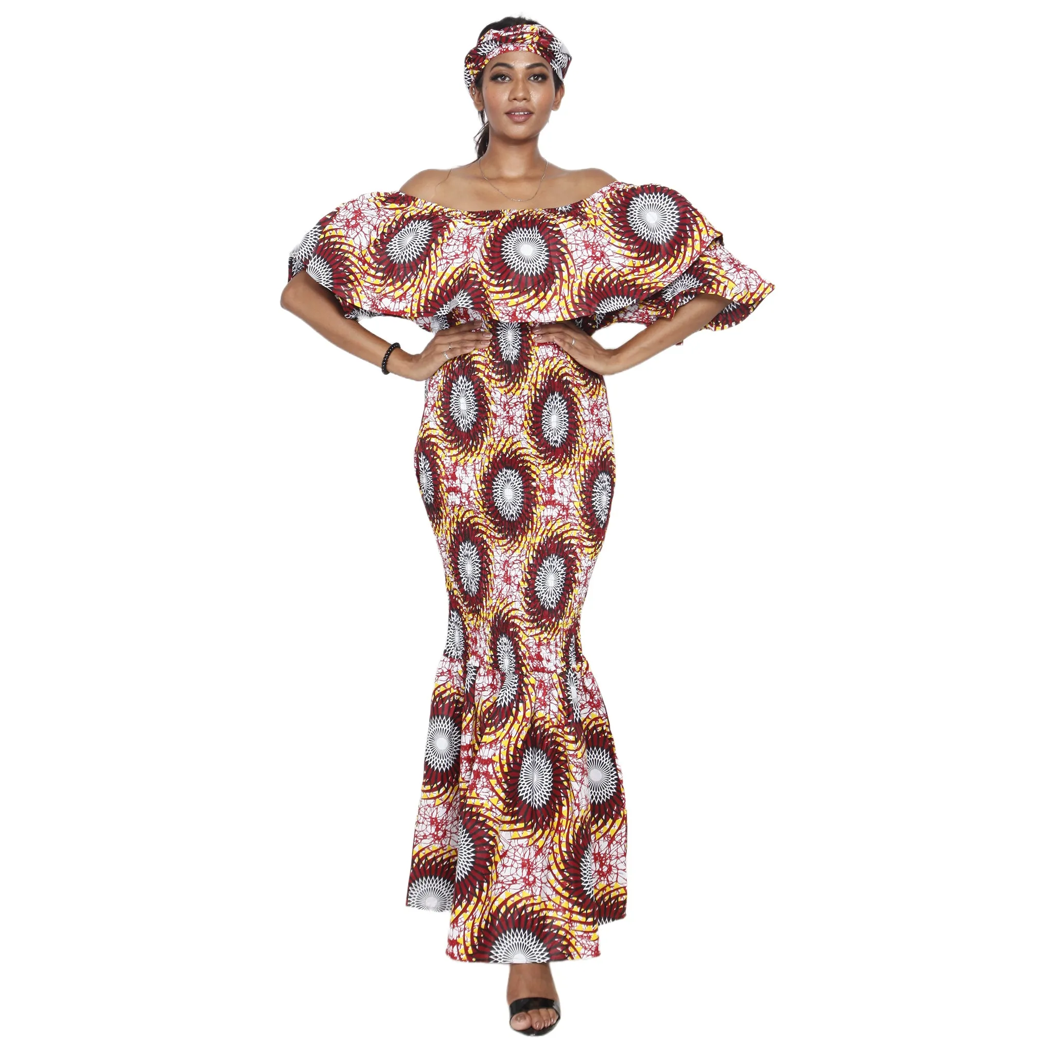 Women's Off Shoulder Short Sleeve Smocking Maxi Dress -- FI-P50077 HS