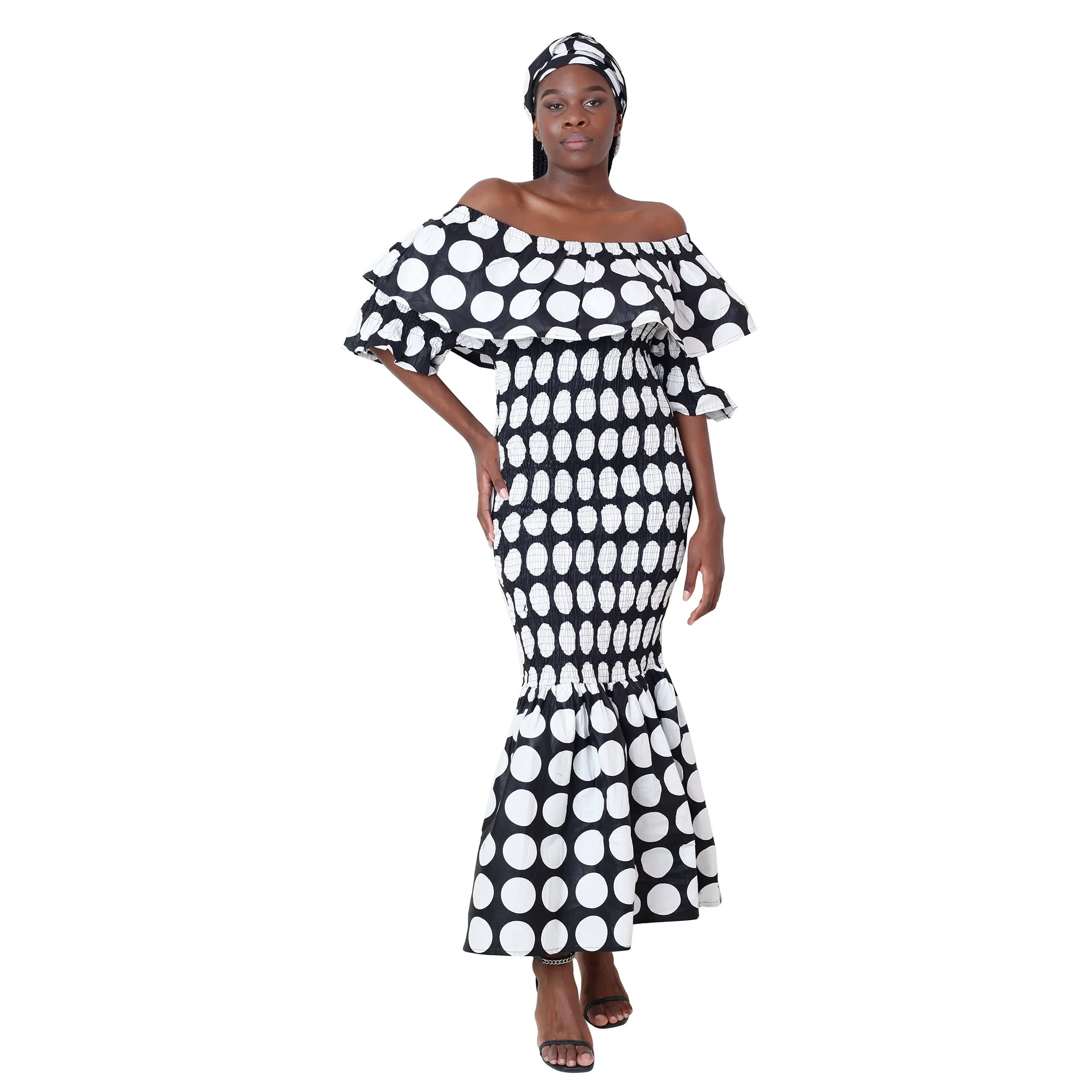 Women's Off Shoulder Short Sleeve Smocking Maxi Dress -- FI-P50077 HS