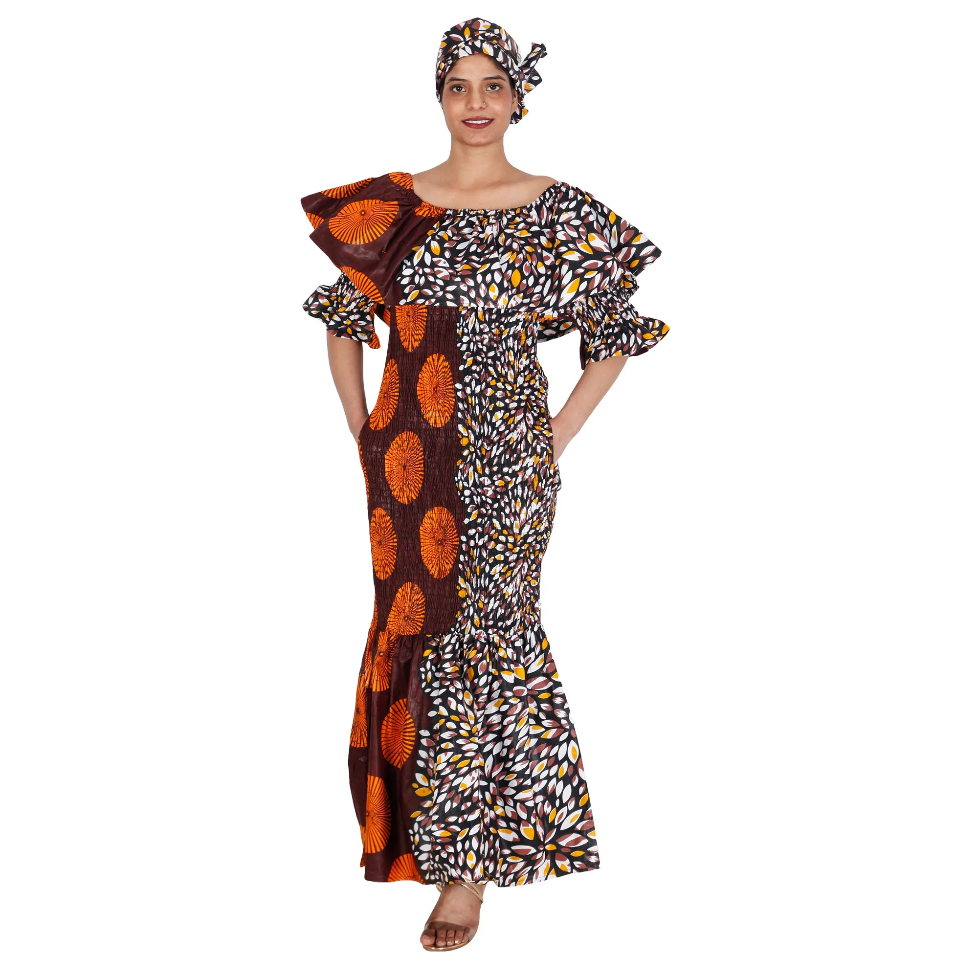 Women's Off Shoulder Short Sleeve Smocking Maxi Dress -- FI-P50077 HS