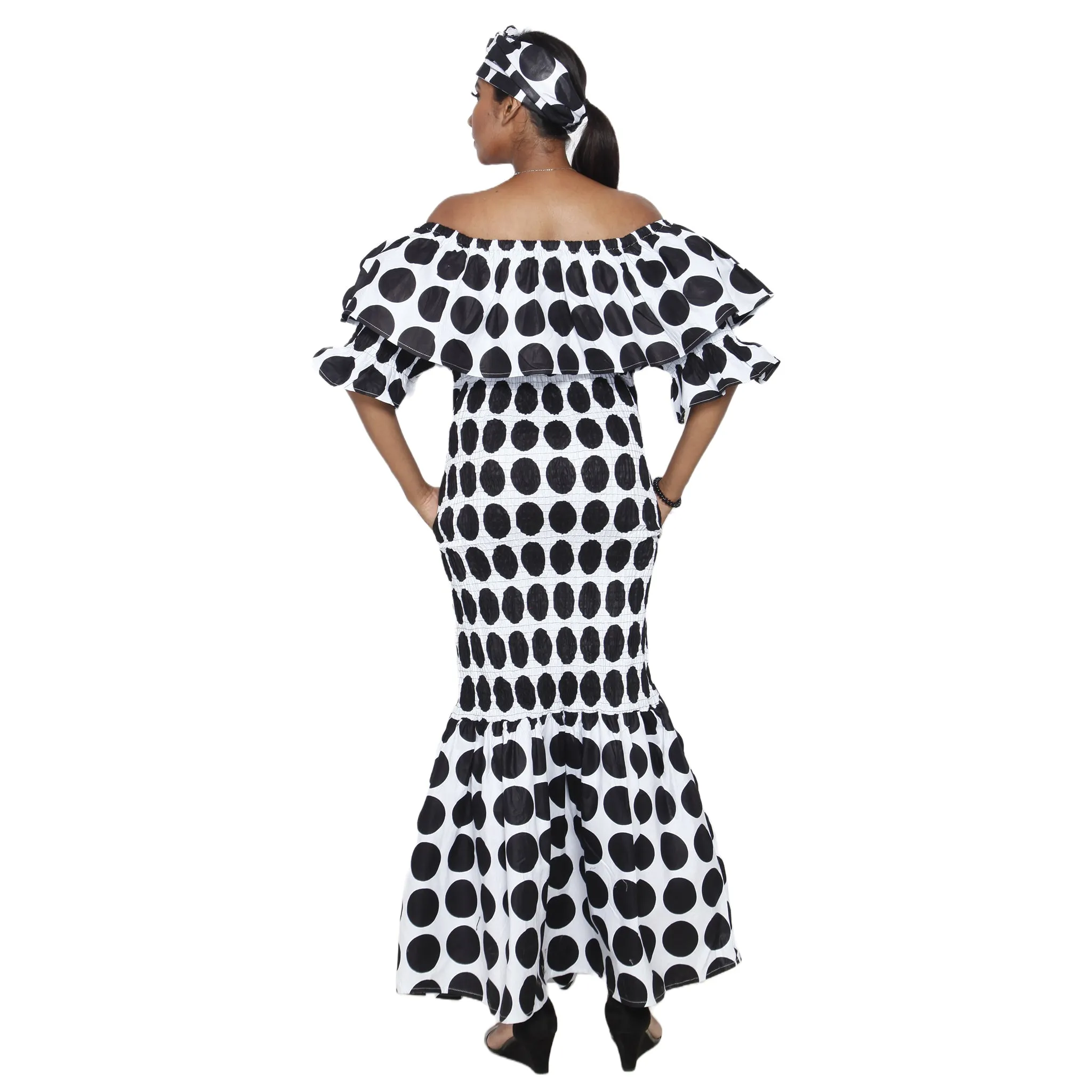 Women's Off Shoulder Short Sleeve Smocking Maxi Dress -- FI-P50077 HS