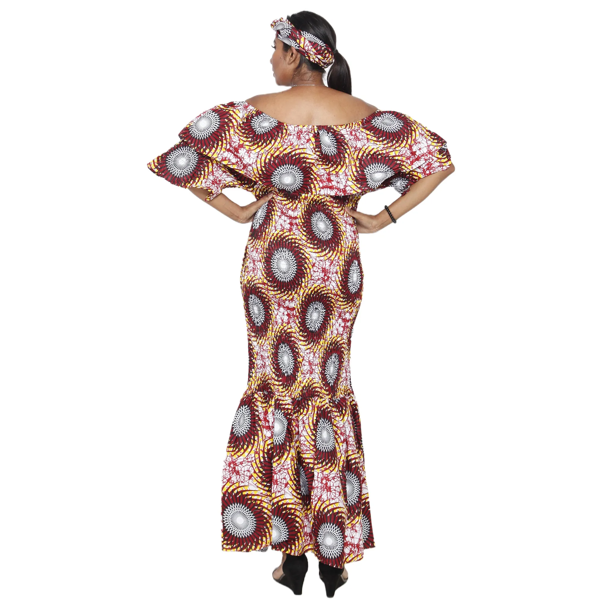 Women's Off Shoulder Short Sleeve Smocking Maxi Dress -- FI-P50077 HS